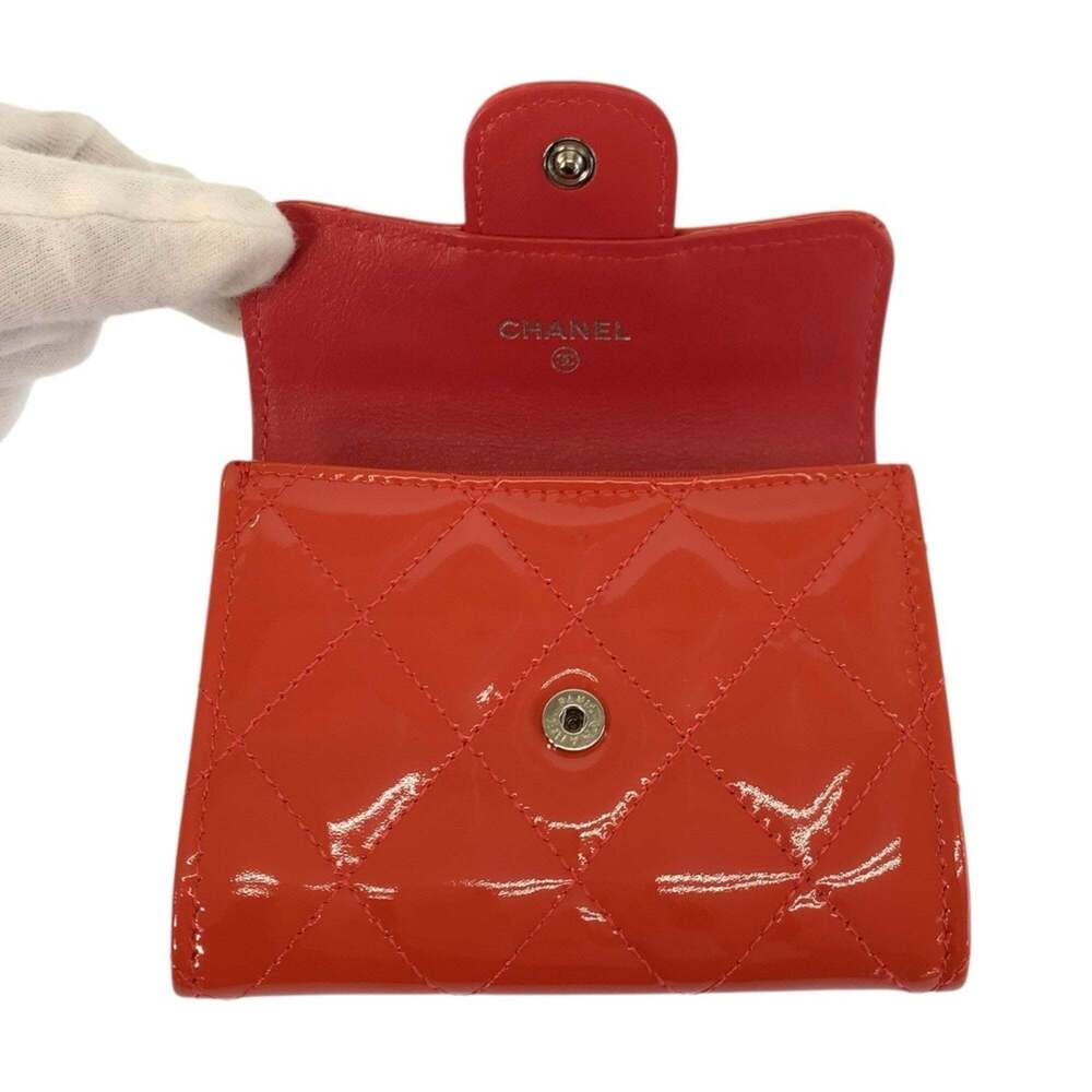 CHANEL Matelassé Coco Mark Orange Patent Leather Wallet/Coin Purse/Card Case ... - Picture 4 of 9